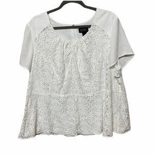 Catherines Black Label Womens Lace Short Sleeve Blouse Plus Size 1x 18/20 White